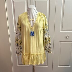 Free People Yellow Tunic with Blue Tassels